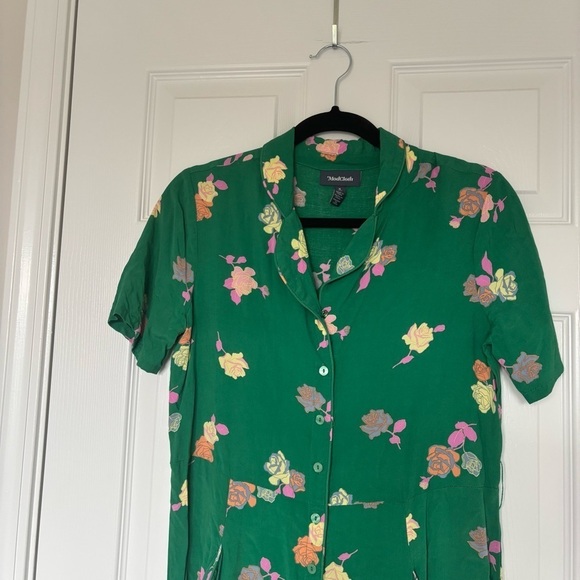 Modcloth Green Floral Button Front Dress With Pockets Size Small - Picture 2 of 10